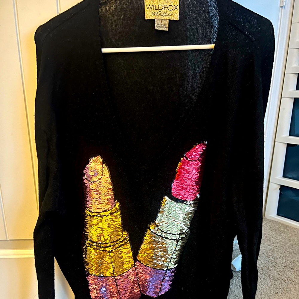 Wild Fox Sequin Lipstick Sweater Sz Md/Lrg